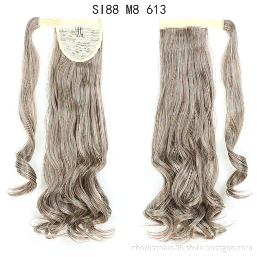 Best Selling Silky Natural Color Long Water Wave Organic Ponytail Attachment Synthetic Afro Kinky Curly Ponytail Hair Extensions